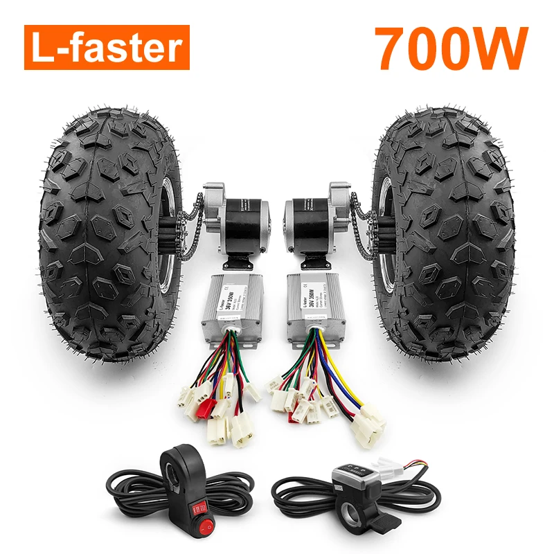 Dual-Geared Motor Chain Drive Kit for Sand Beach, Electric Trolley, Handcart, 700W, 14.5 in Fat Wheel