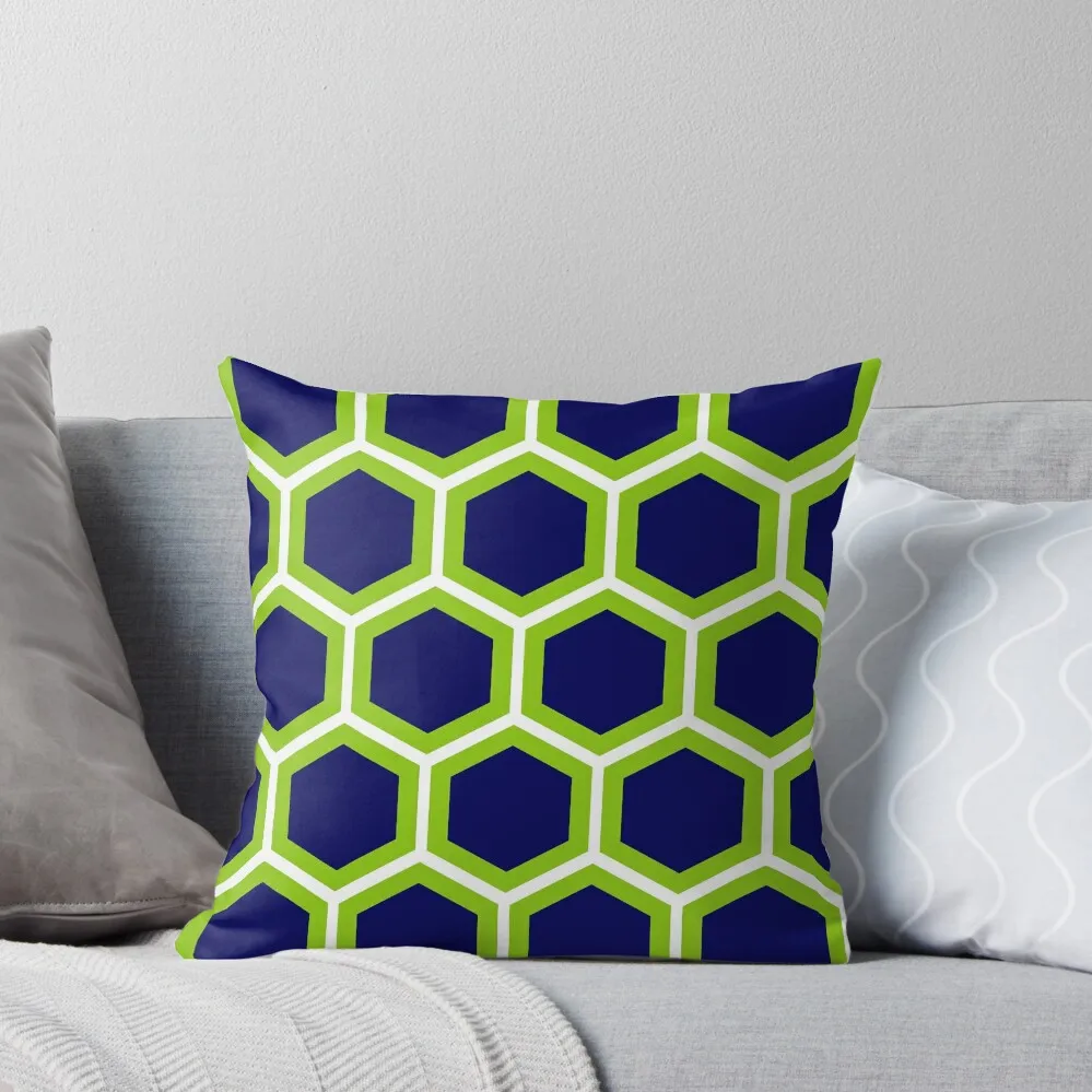 

Large Honeycomb in Lime Green, Bright Navy Blue, and White. Minimalist. Geometric. Modern. Bold. Throw Pillow