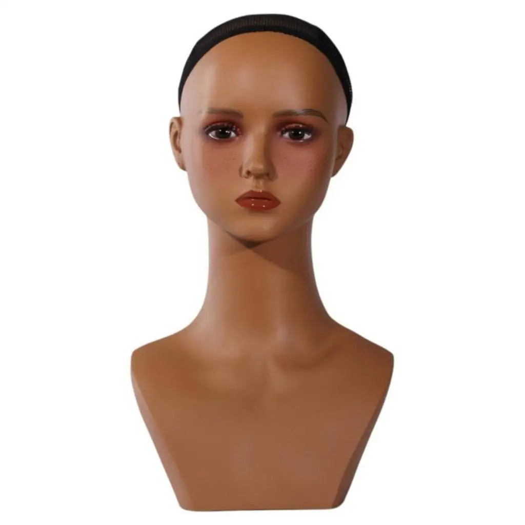 Female Cosmetic Display Head Mannequin Bust Dark Tone PVC for Jewelry Hat Wig Showcase Shop Window Decor