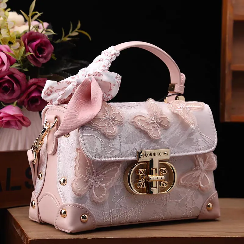 

2025 New Butterfly Scarf Shoulder Bag for Women Small Square Purse with Top Handle, Minimalist Crossbody Bag for Daily Use