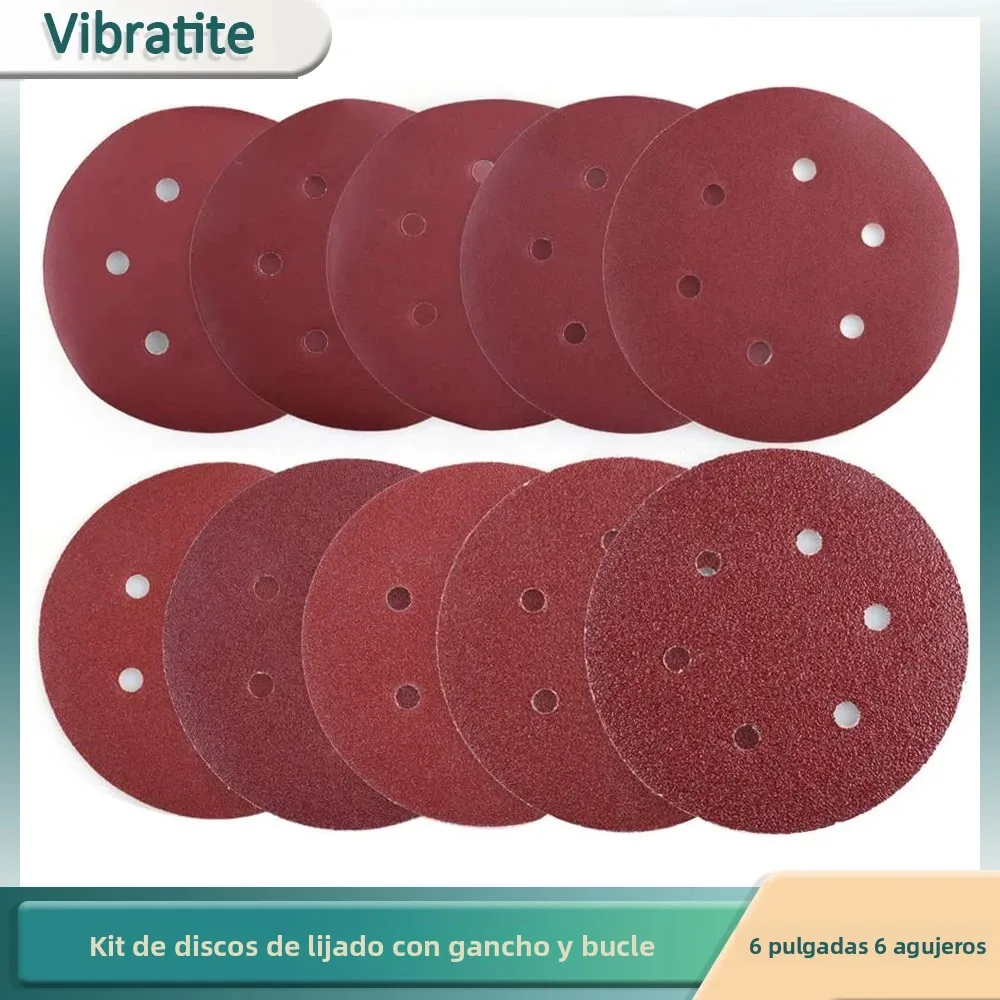 Discos de Lijado de 6 Pulgadas y 6 Agujeros, 150 mm, Grano 60-2000, Papel de Lija con Velcro para Lijadora Orbital, Papel de Lija de Óxido de Aluminio
