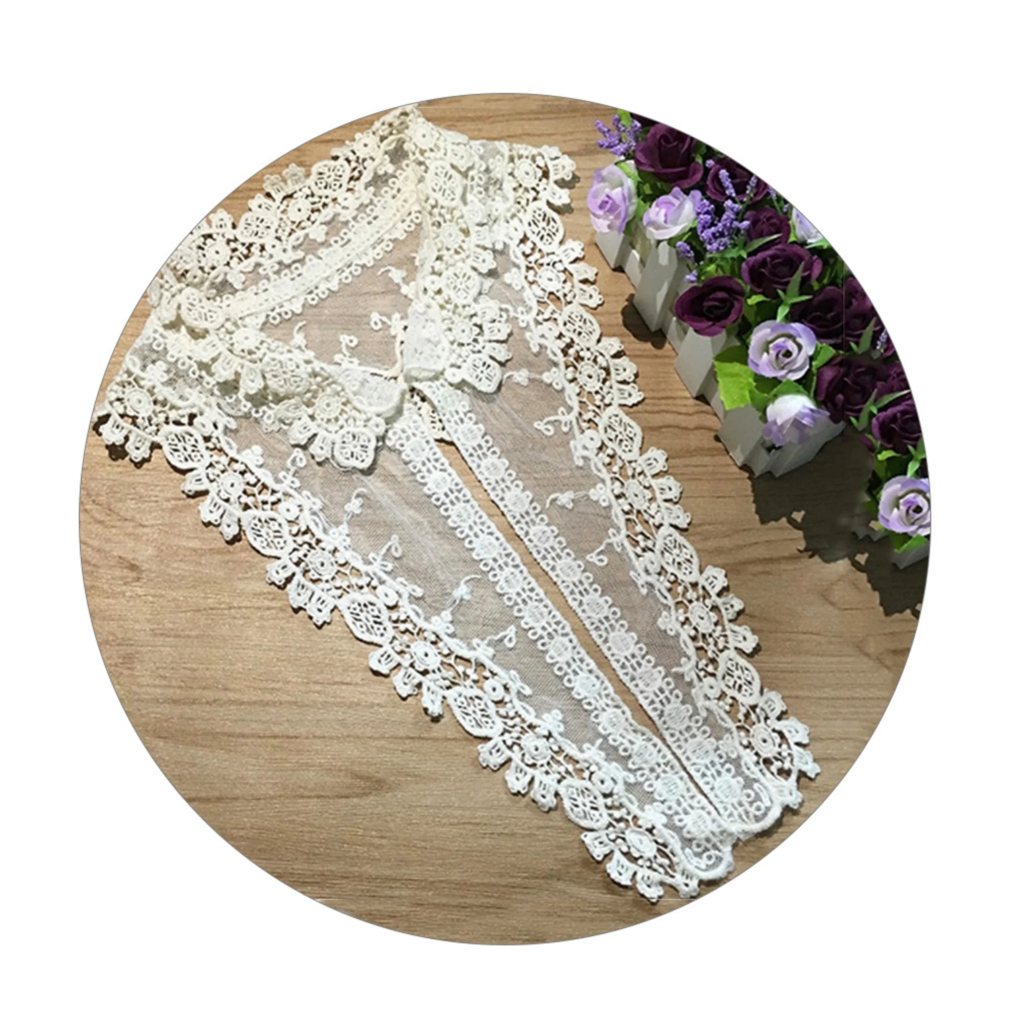 

Venice Cotton lace Collar Appliques,beige Emboridered Collar ,cotton Floral Emboridered Collar 1 pcs