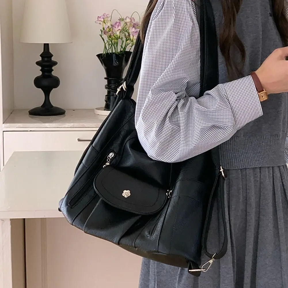 

Portable Y2K Retro Shoulder Bag Soft Leather Large Capacity MotorcycleBag Fashion Spicy Girl Vintage Backpack Streetwear