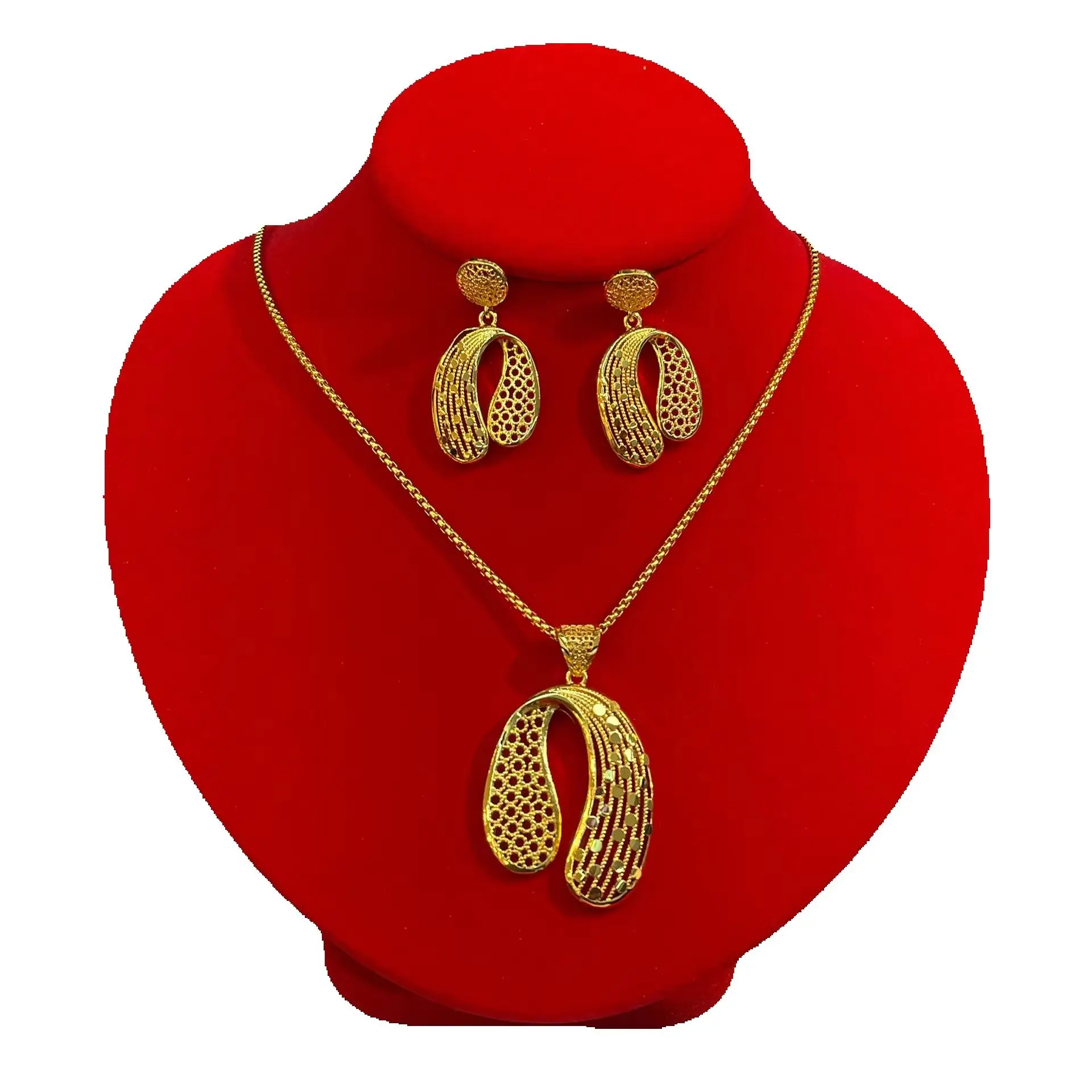 

New Fashionable High-End Dubai 24K Gold Plated Necklace and Earrings, Exquisite Jewelry Set for Wedding Parties and Lovers 333