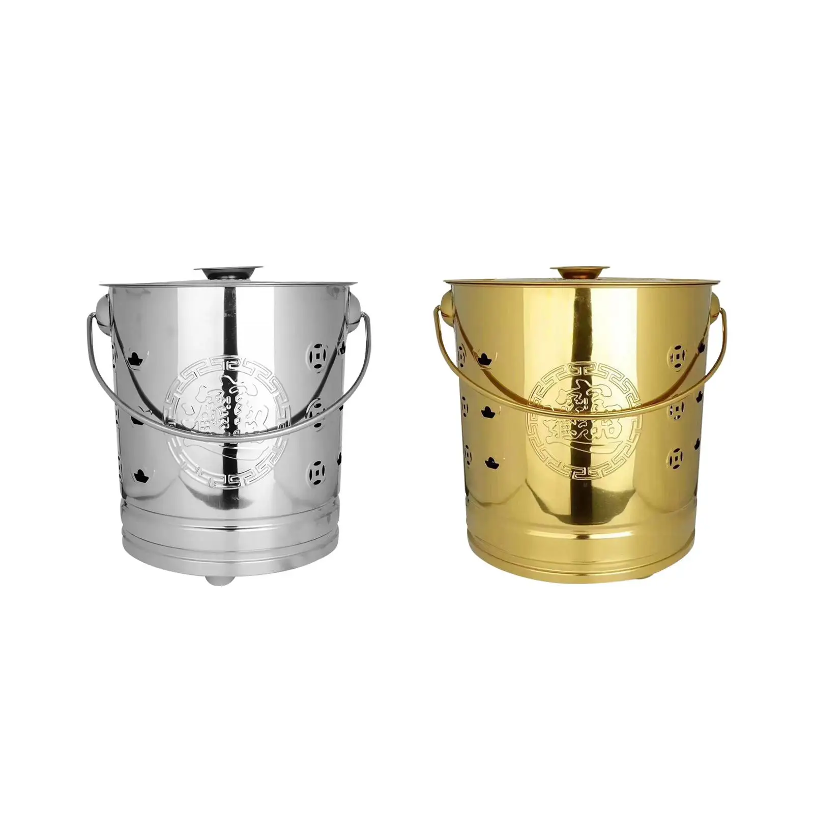 Burning Bucket with Lid and Handle Portable Money Burn Barrel Burning Paper Bucket Treasure Bowl for Home Outside Yard Garden