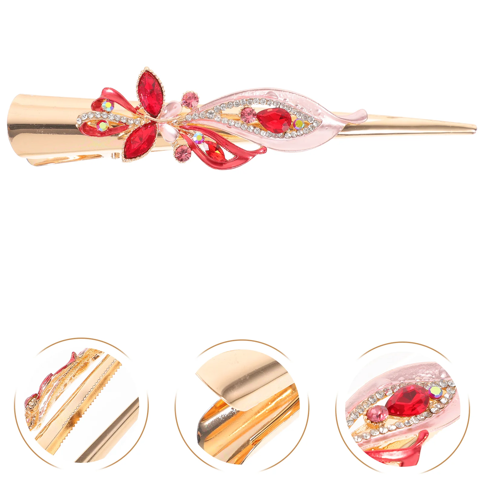 

Hair Clip for Women Retro Decor Metal Rhinestone Headgear Red Vintage