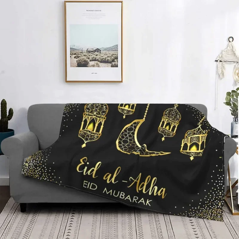 3D Printed Eid Al Adha Blankets Breathable Soft Flannel Autumn Kareem Ramadan Mubarak Throw Blanket for Couch Travel Bedding