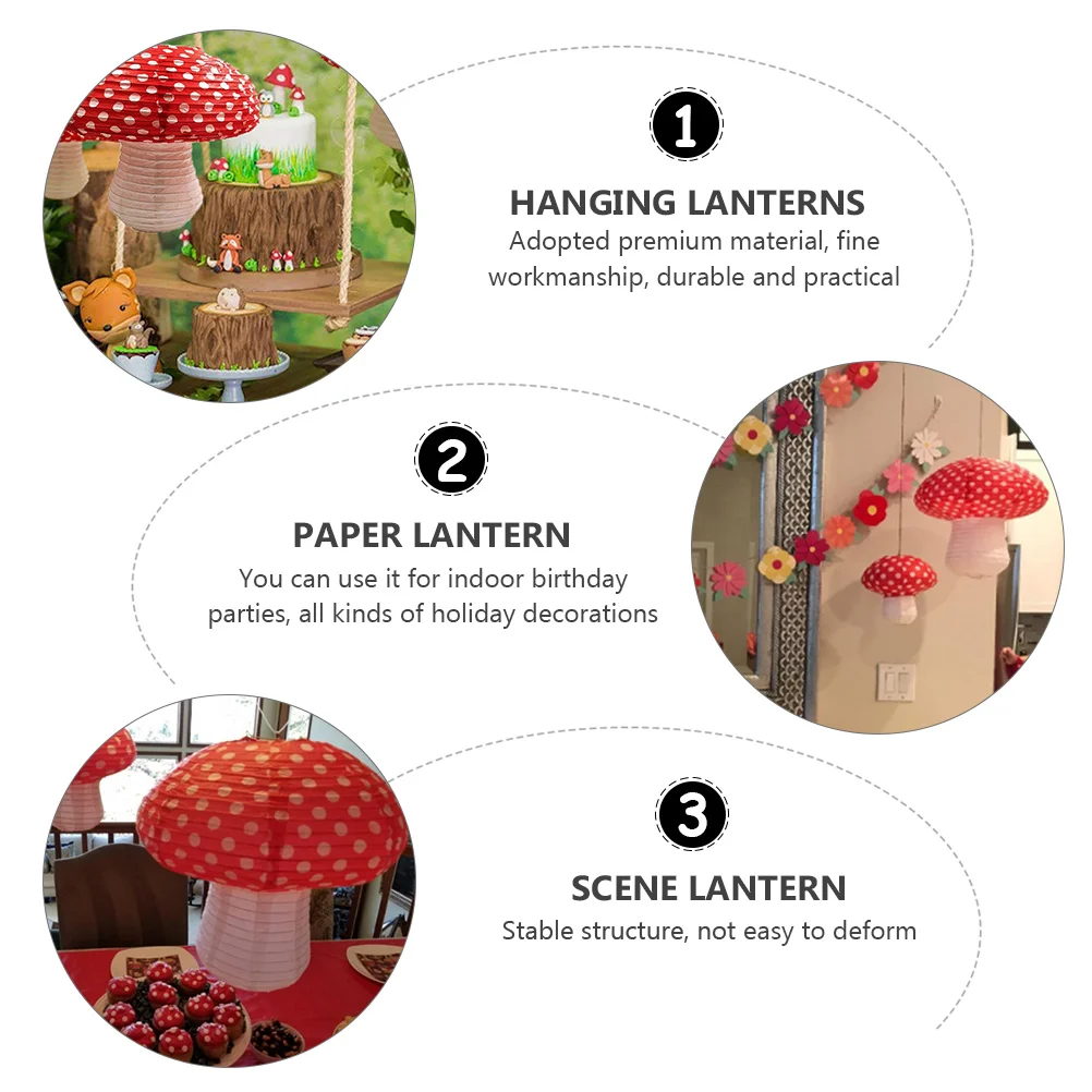 

2 pcs Paper Lantern Shaped Hanging Decorative Durable Practical Party Holiday Home Yard Garden Porch Mushroom Scene