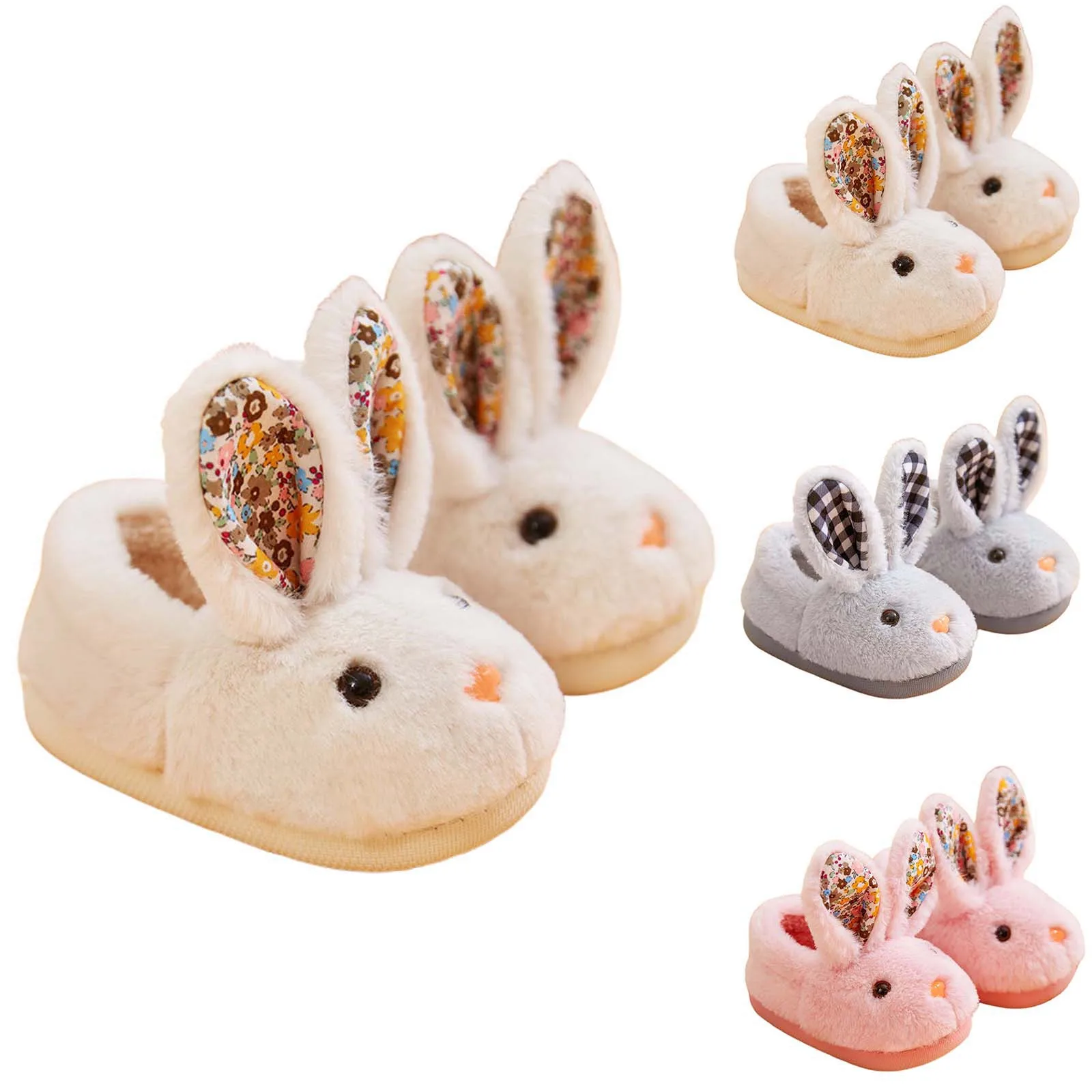 Children Indoor Slippers Winter Warm Cotton Shoes Kids Home Floor Slippers Cartoon Rabbit Anti-slip Boys Girls Plush Footwear