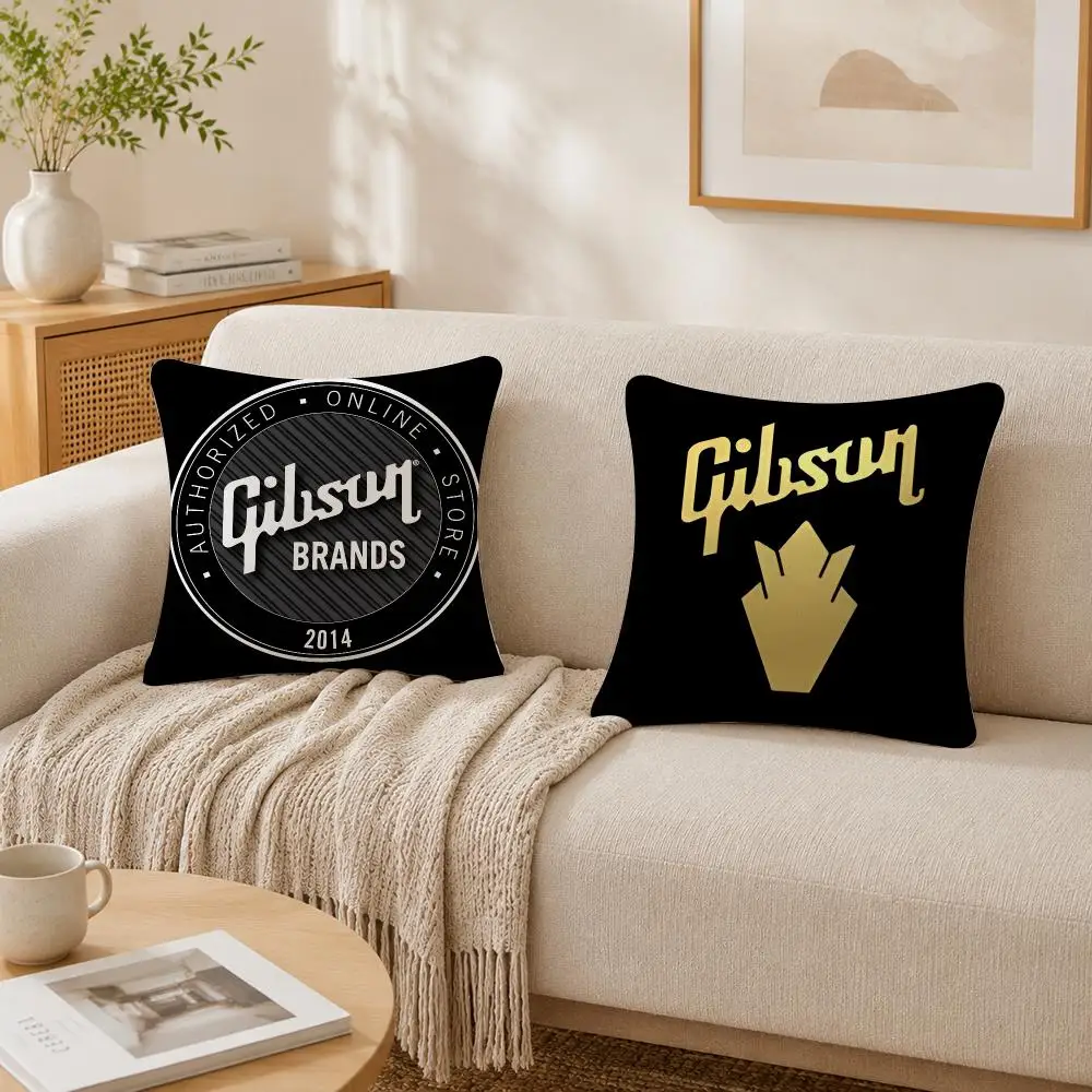 Fashion G-Gibson Logo Cushion Cover Plush Decorative Pillow Case With Hidden Zipper Cutecore Room Decor For Home