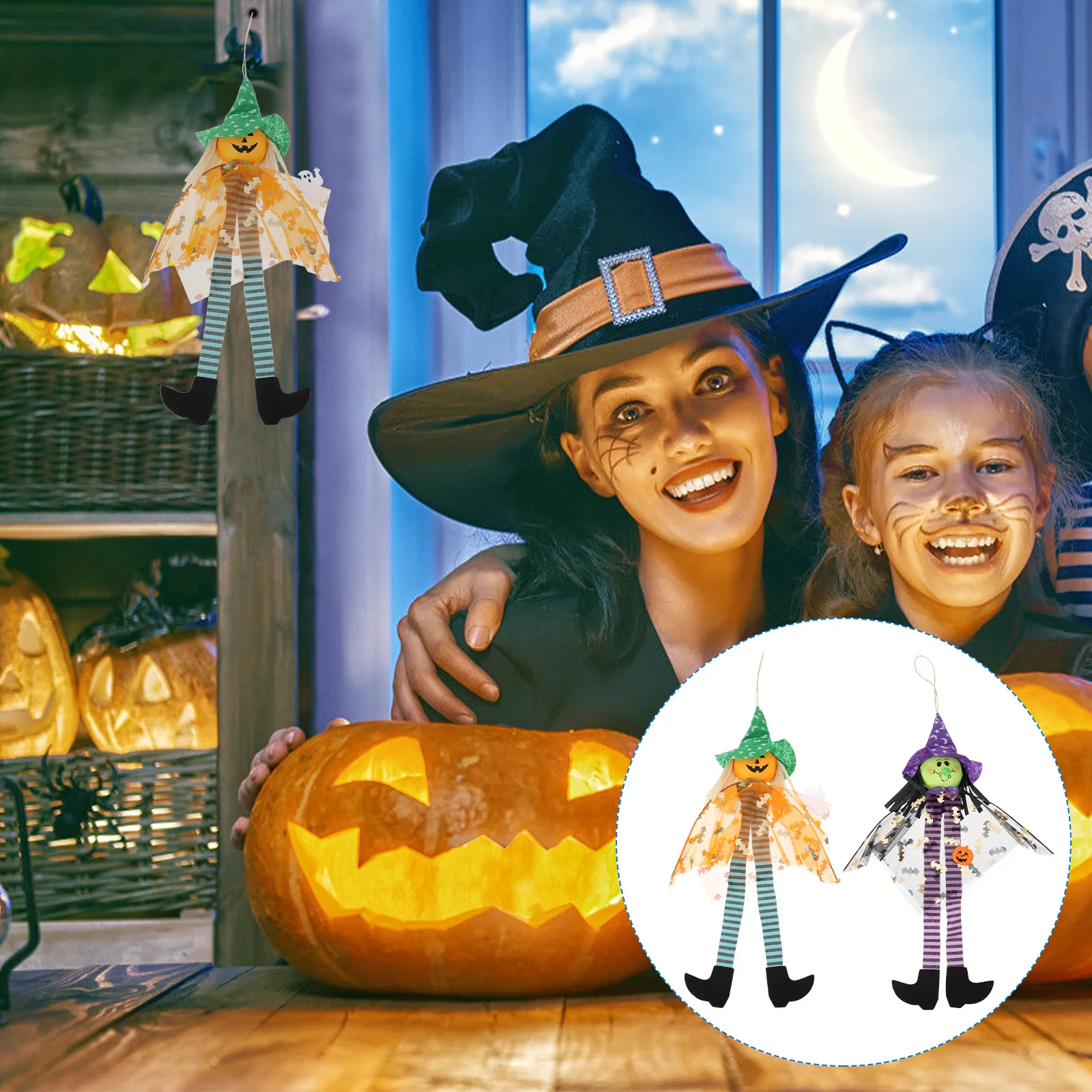 

2pcs Halloween Hanging Pumpkin Scary Ghost Hanging Decorations Haunted House Party Ornament Halloween Supplies Wall Window Ghost