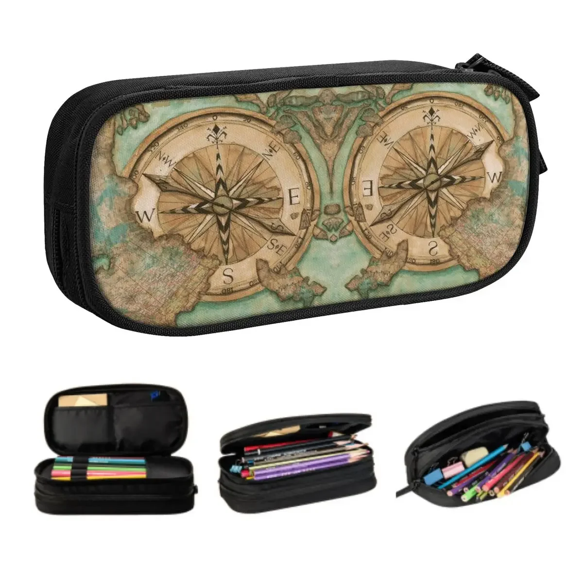 

Korean Vintage Nautical Compass Pencil Cases for Boys Gilrs Custom Sailing Sailor Large Capacity Pen Bag Box School Accessories