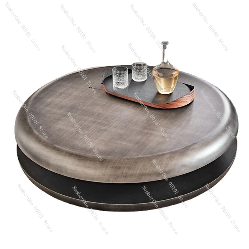 Zf Minimalist Artistic Small Apartment Living Room Creative Stainless Steel Double-Layer Rotating Tea Table