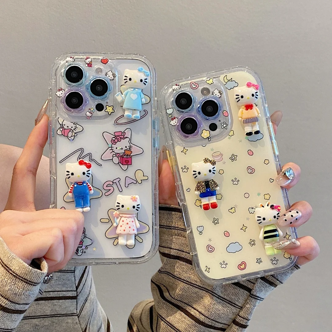 

Cute Kitten DIY Cat 3D Doll Case Compatible for IPhone 16 13 15 14 12 Pro Max 16 14 15 Plus 16 15 Pro Clear Soft TPU Cover﻿