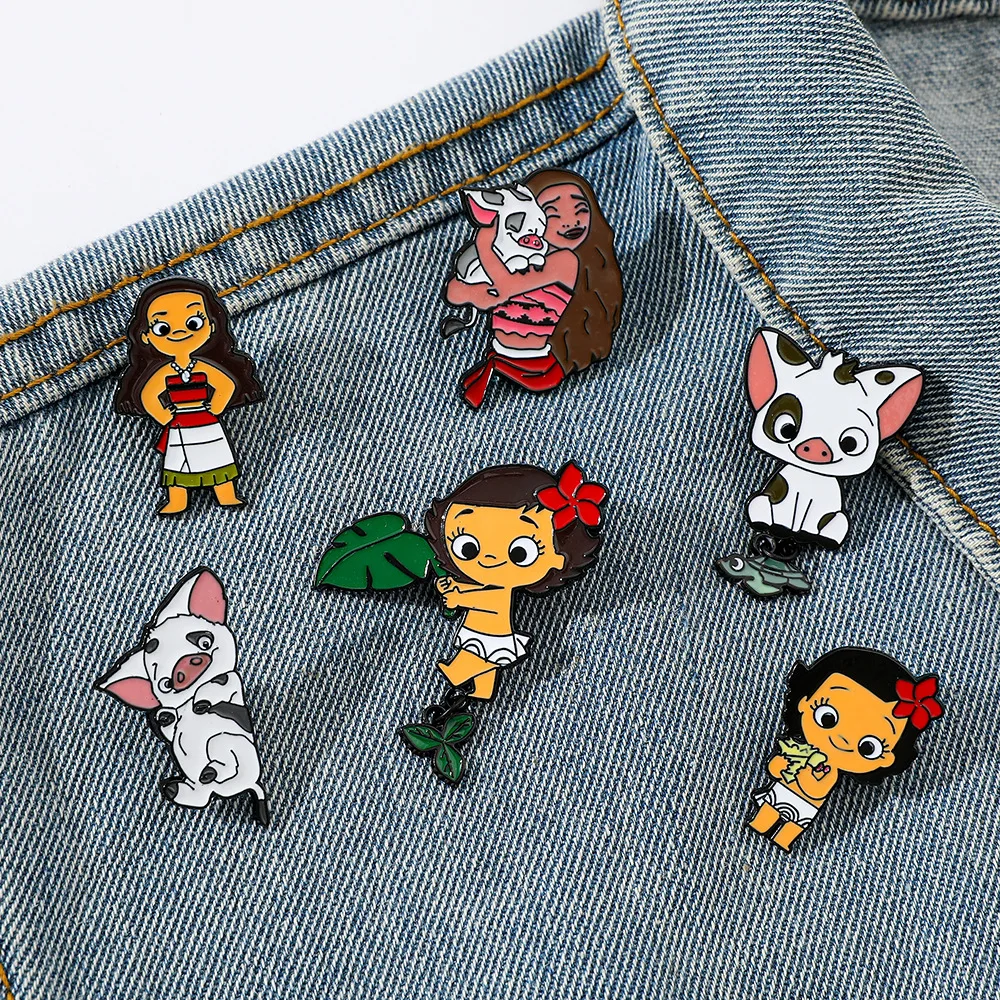 Disney Moana Brooches Cute Cartoon Creative Personality Brooch Film Character Metal Badge Accessories Alloy Drip Pin