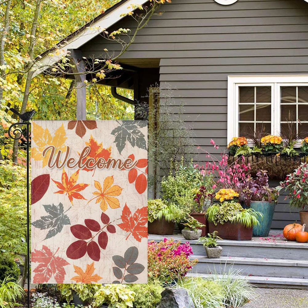 1pcs Thanksgiving Day Pumpkin Welcome Garden Flag Double Sided Print Outdoor Sign Home Yard Festive Decor Hanging Banner