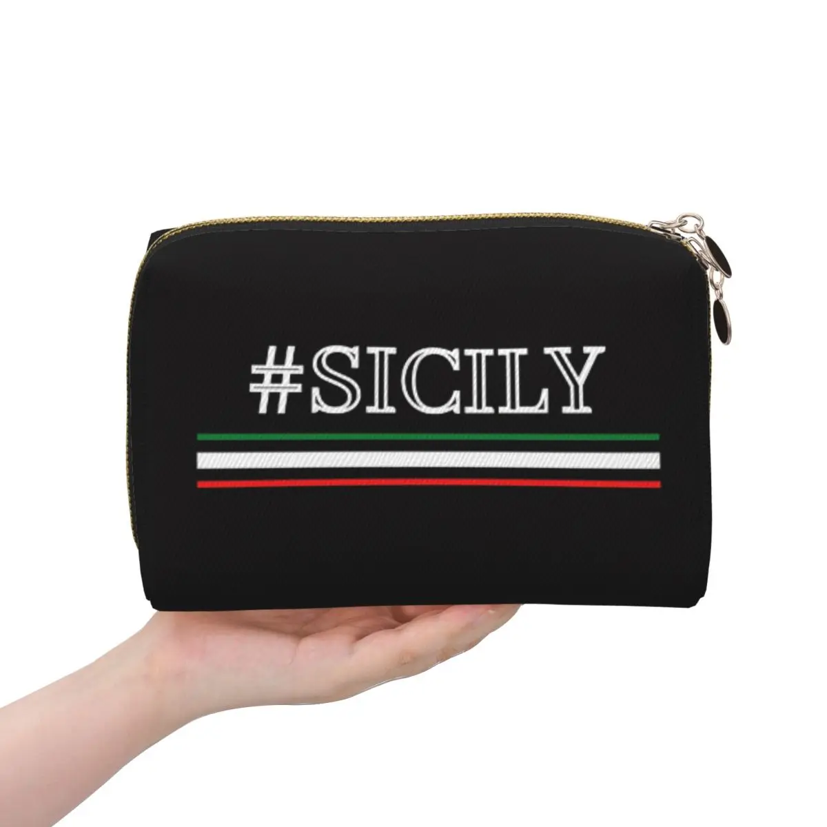 Sicily Trinacria Italy Sicilian Flag Women Cosmetic Bag Travel Makeup Organizer Pouch Toiletry Storage Dopp Kit Box