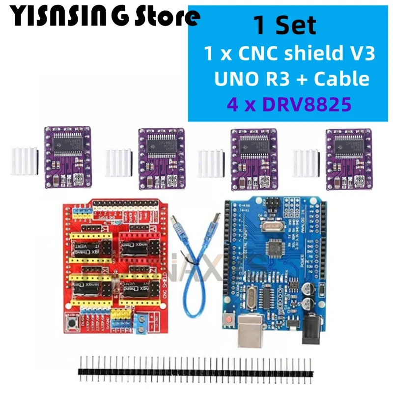 CNC Shield V3 Engraving Machine 3D Printe  4pcs DRV8825 Or A4988 Driver Expansion Board For Arduino   UNO R3 With USB Cable