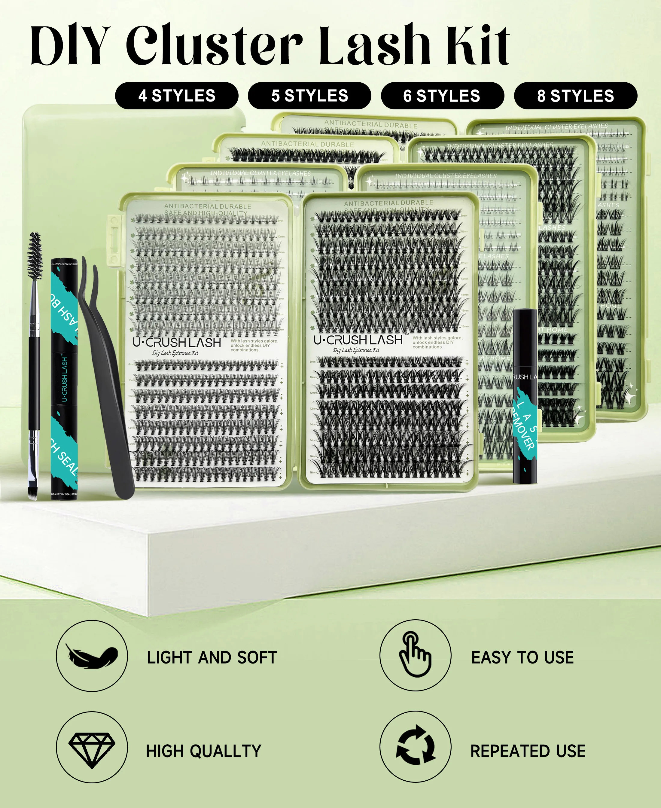 مجموعة رموش صناعية ذاتية الصنع بسعة كبيرة 10203040D كتاب رموش عنقودية مع ملاقط مزيل الصمغ في مكياج منزلي صديق للمبتدئين #5