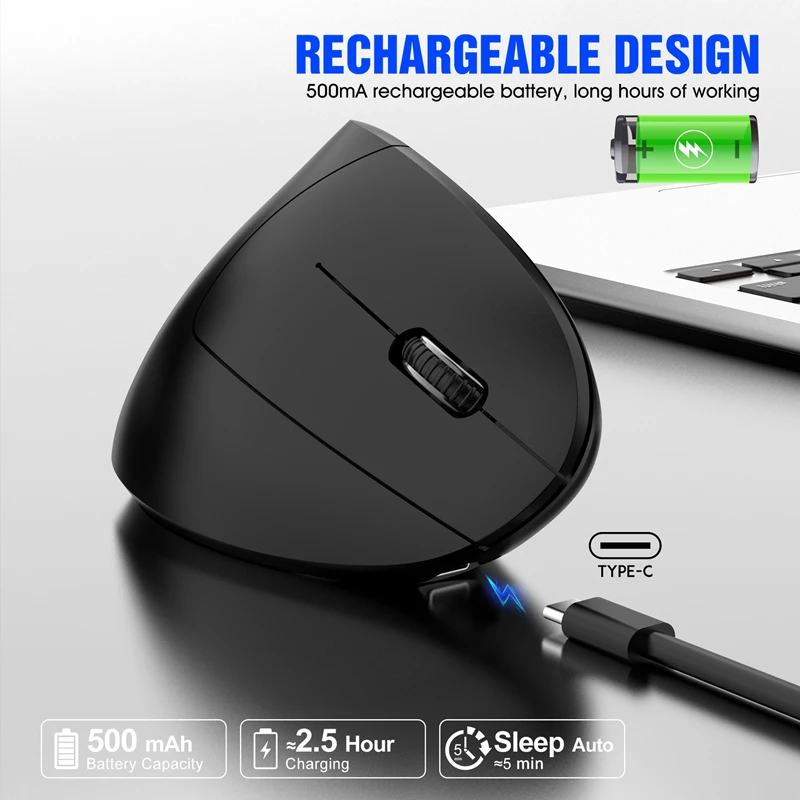 

Xiaomi 2.4G Wireless Vertical Mouse Ergonomic Design Rechargeable Silent Portable Laptop Office Gaming Mouse For PC Android IOS