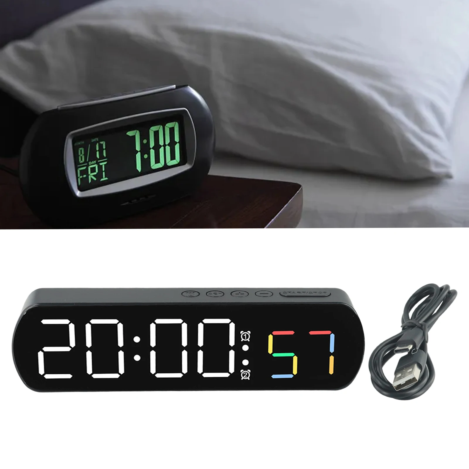 Electronic Clock Alarm Clock High-definition LED Display Desktop Electronic Clock Format Conversion Four Colors