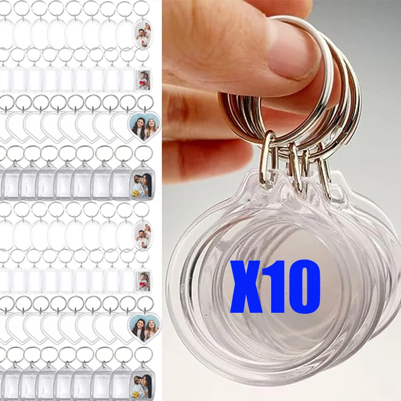 5/10Pcs Transparent Rectangle Blank Acrylic Insert Key Chain Photo Picture Frame Keyring Holder DIY Split Ring KeyChain Gift