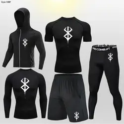 Anime Berserk Guts Men Sport Set Compression T-Shirt Pants Shorts Jacket Sets Men Gym Fitness Rashguard Training Clothes Jerseys