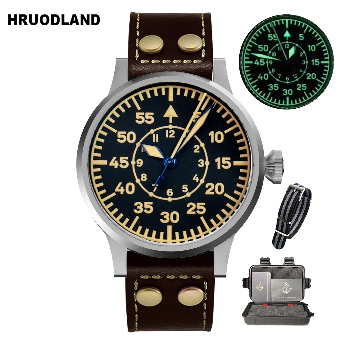 Hruodland 2025 Nieuwe Pilot Heren Automatisch Mechanisch Horloge Pt5000 Saffier Lichtgevend C3 Roestvrij Staal Waterdicht 10Bar reloj hom