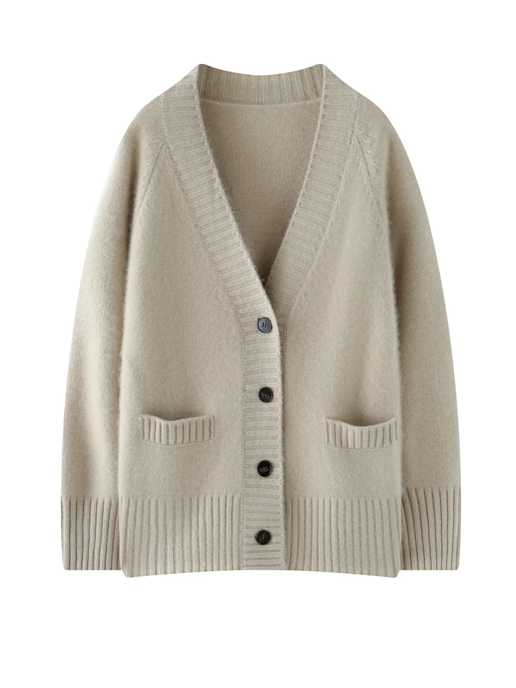 

Light Luxury Autumn Winter Woman Sweater Elegant Female 100% Cashmere Knitted Cardigan Long Sleeve Clothing Tops Lady Outerwear
