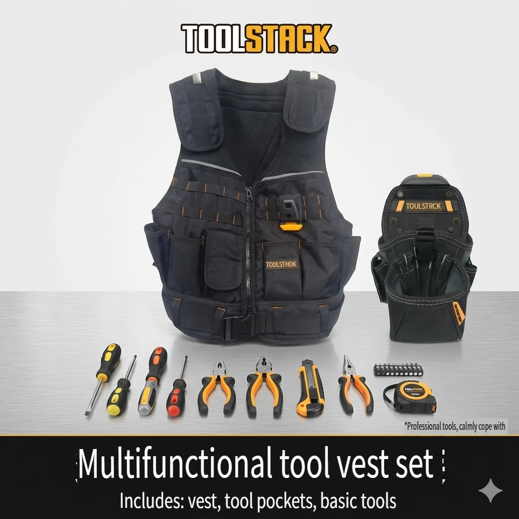 

TOOLSTACK® Multi-Functional Heavy-Duty Tool Vest & Pouch Set — All-in-One Professional Construction Gear
