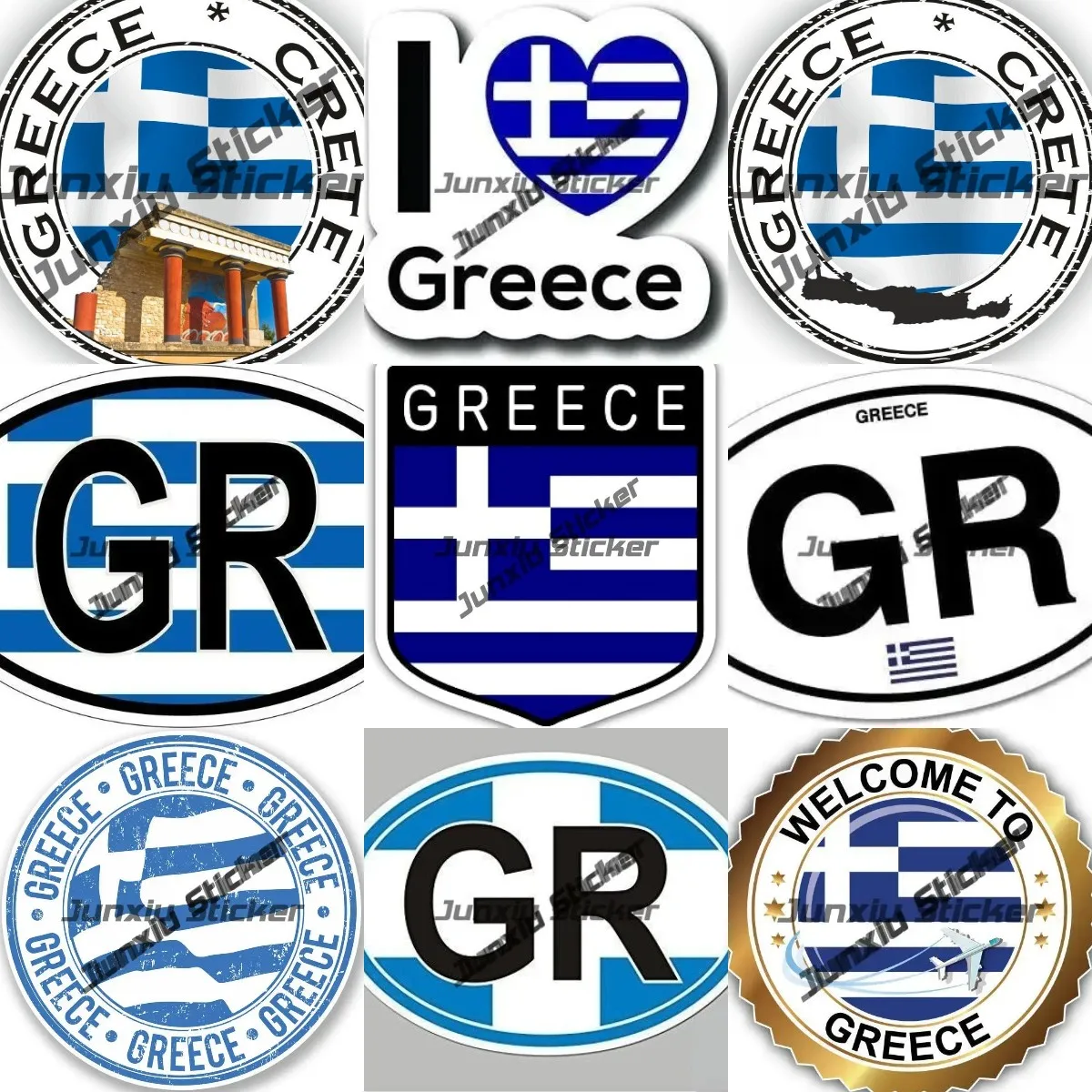 Greece Greek Flag Shield Vinyl Sticker Athens Greece Crete Island Seal Round Flag Decal Country Code GR Oval Vehicles Stickers
