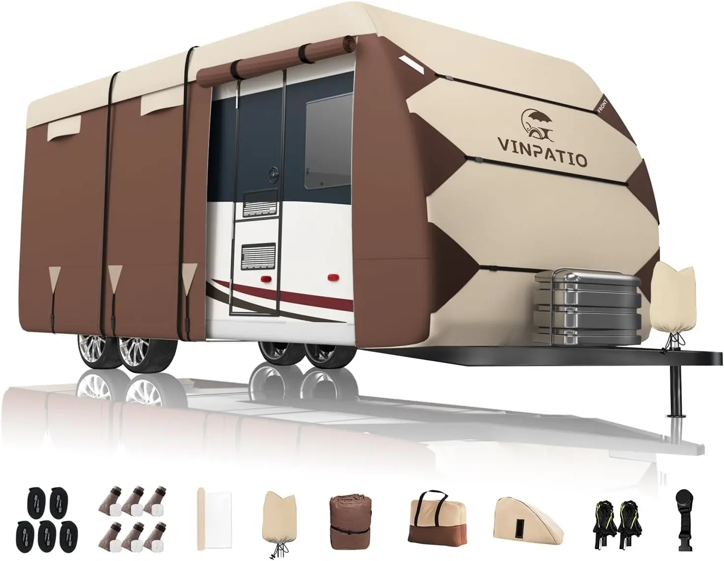 Vinpatio Travel Trailer RV Cover, 600D Oxford Waterproof Camper Cover with Tongue Jack Cover & Complete Accessory Kit