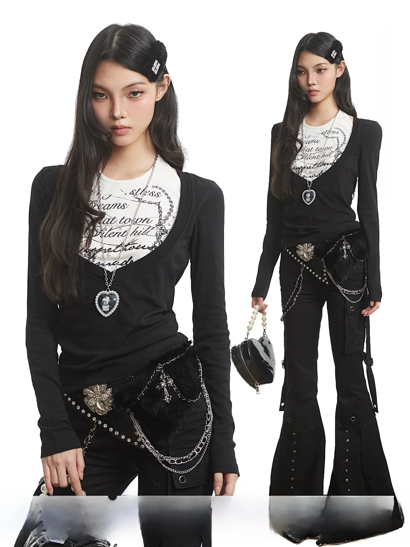 

Сексуальная американская футболка с открытыми плечами и длинным рукавом, унисекс, дизайн Pure Desire, Spicy Girl, с диагональным воротником, имитация двухслойности.