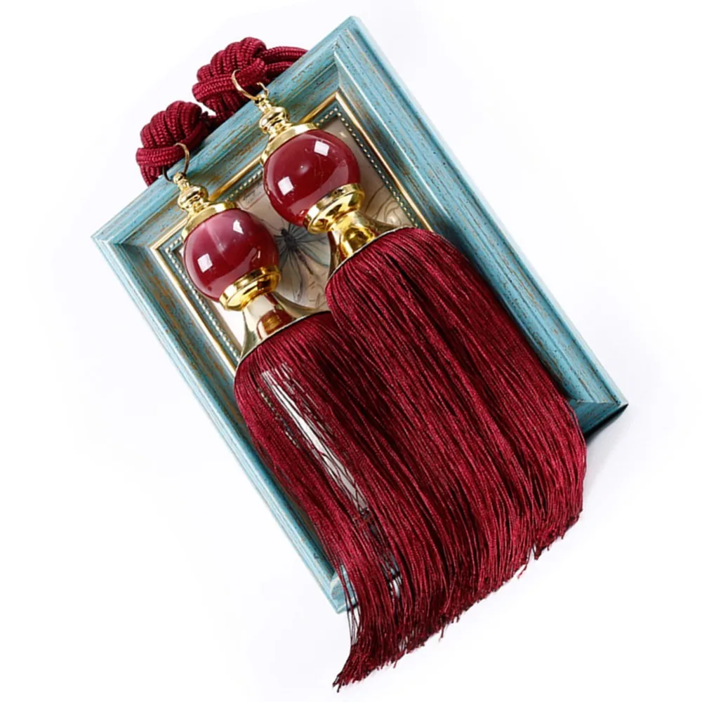 2Pcs Set Tassel Fringe Curtain Tieback Jade Pendant Handcrafted Braided Curtain Holdback Buckle Sling Binding