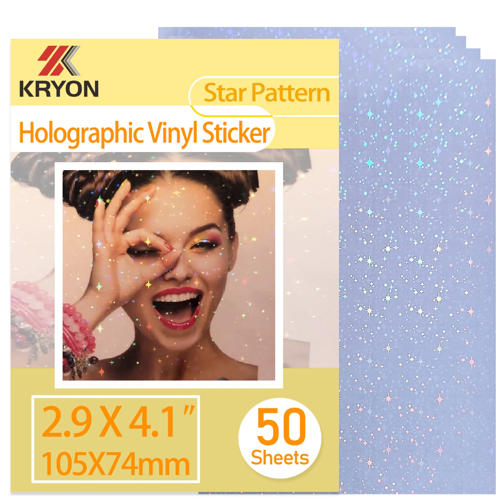 50 hojas de patrón de estrella, tamaño: 2,9x4,1 pulgadas, papel adhesivo holográfico, película de laminación en frío con superposición holográfica transparente con purpurina