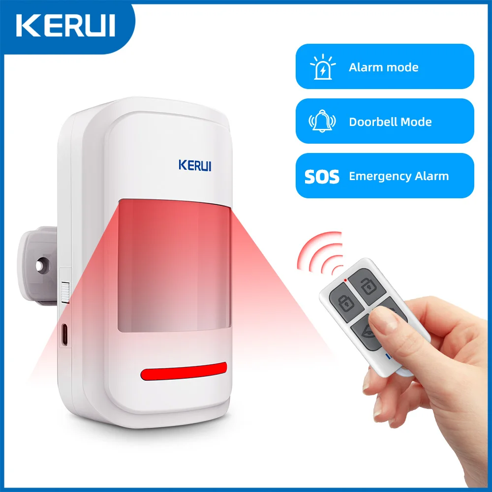 

KERUI PIR Motion Sensor Alarm with Remote Control to Arm/Disarm Infrared Detector Alarm Sound/Doorbell Ring SOS for Elder Kids