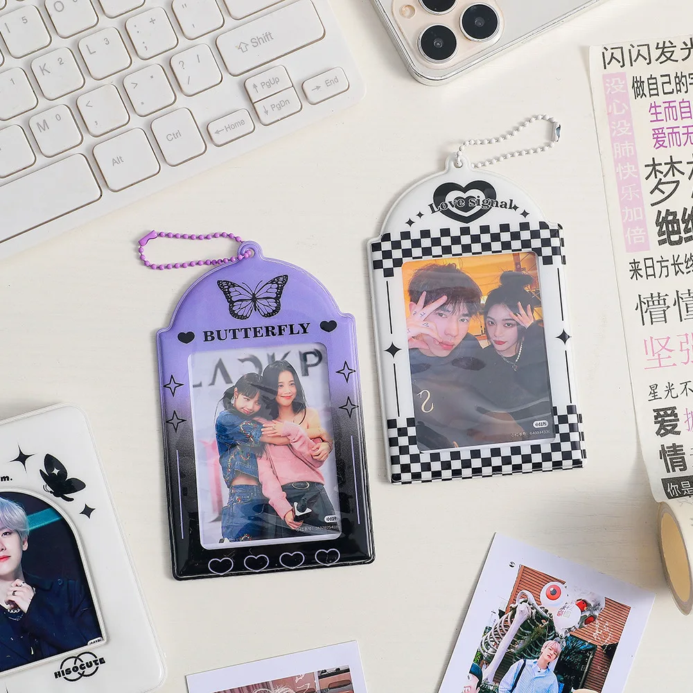 INS Korean Photocard Holder Y2K 3 inch Butterfly Bus/ID Card Case Idol Photo Card Holder PVC Cartoon Photo Sleeves