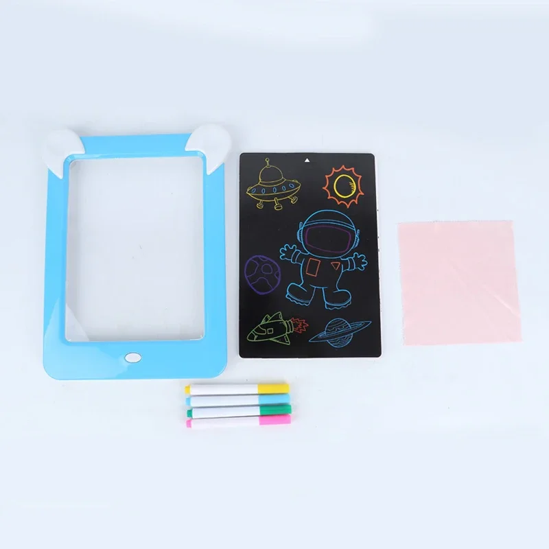 Prancheta de desenho luminosa mágica daw com luz-fun sketchpad placa caneta fluorescente russo inglês iluminar jogar brinquedos para crianças