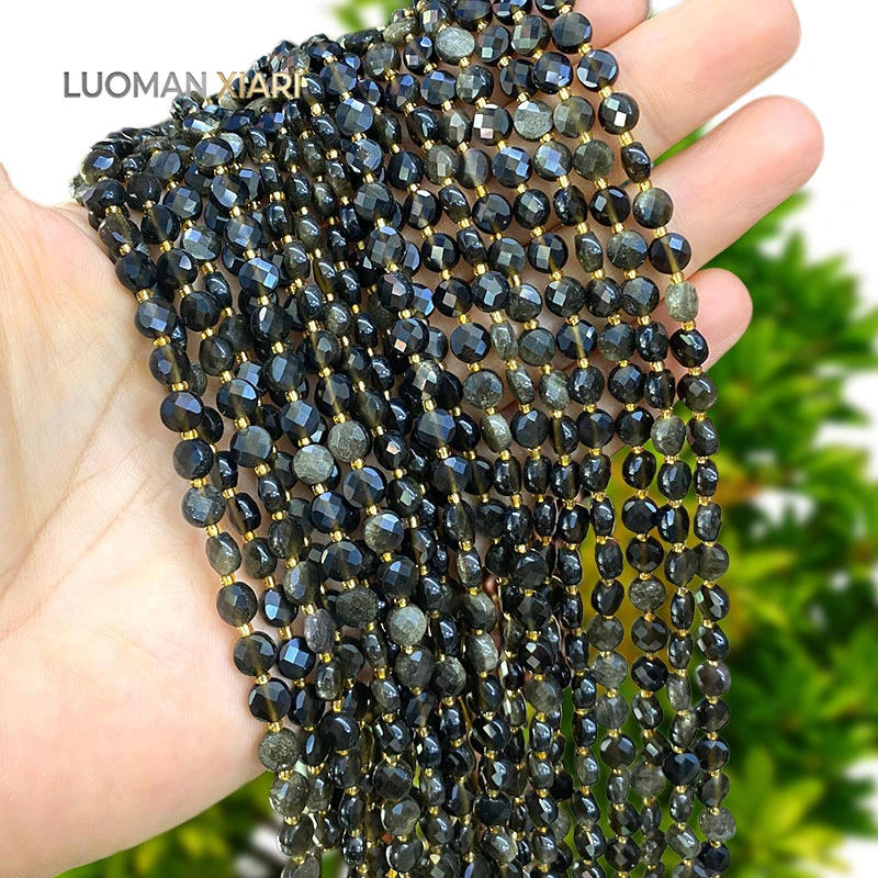 Großhandel Rondelle Facettierte Goldene Obsidian 6mm Naturstein-Abstandsperlen für Schmuckherstellung DIY Armbänder Anhänger Zubehör – Detail 2