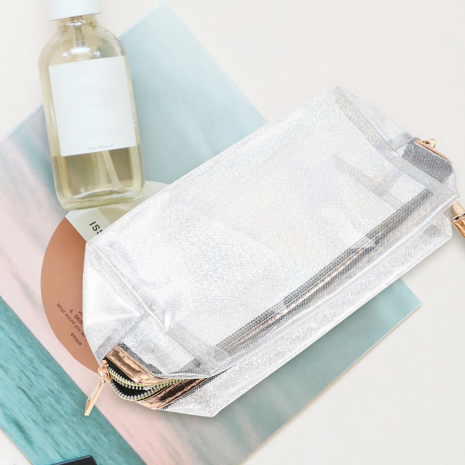 2 قطعة حقيبة مستحضرات تجميل شفافة لامعة حقيبة محمولة للسفر أدوات الزينة تخزين العناية الشخصية الحقيبة سستة إغلاق #1