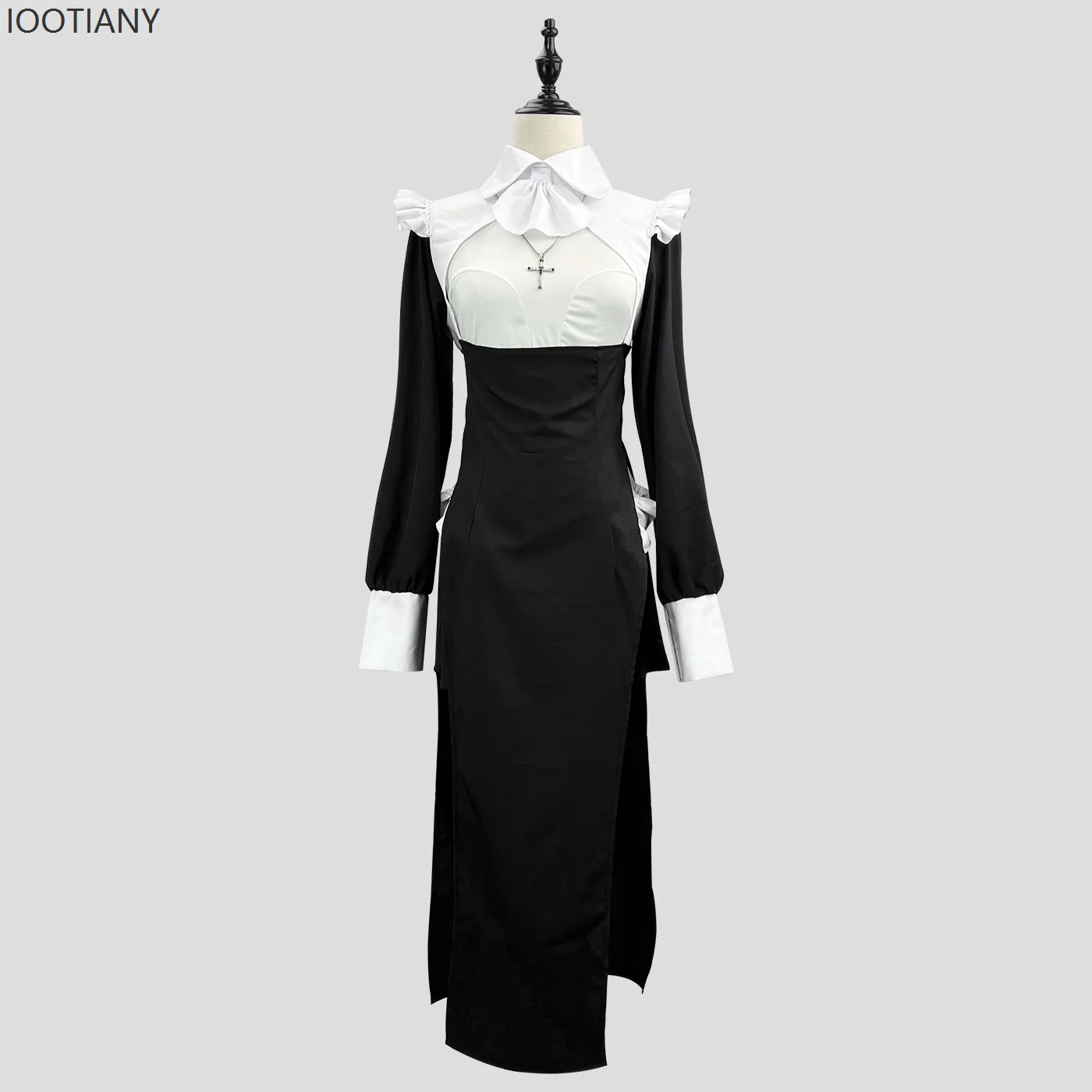 

IOOTIANY Women's Cosplay Nun Costume Sexy Cross Black Dress Nurse Costume Halloween Maid Costume Black Robe Religious Costume