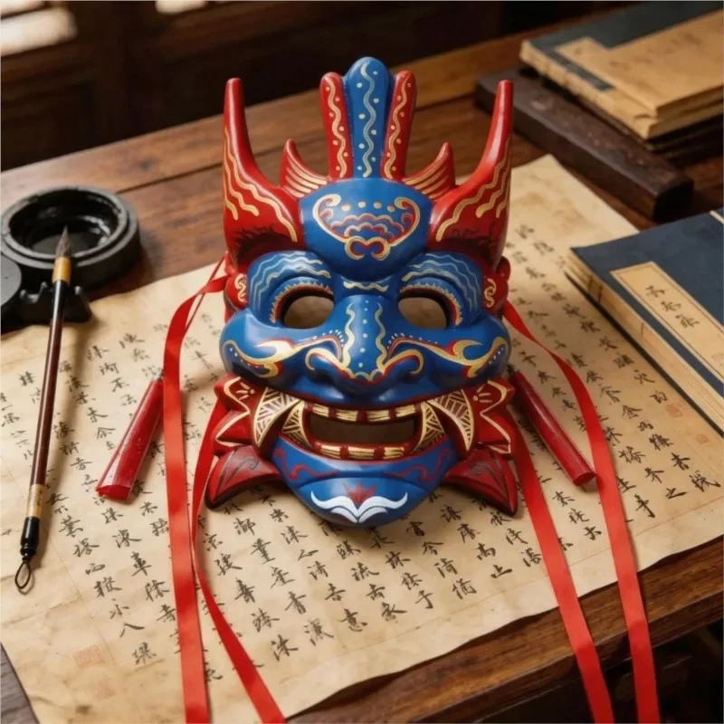 Chinese Style Nuo Opera Mask Decoration Pendant Full Face Shooting Stage Performance Prop Painted Face Mask Nuo Opera Mask ZJ45