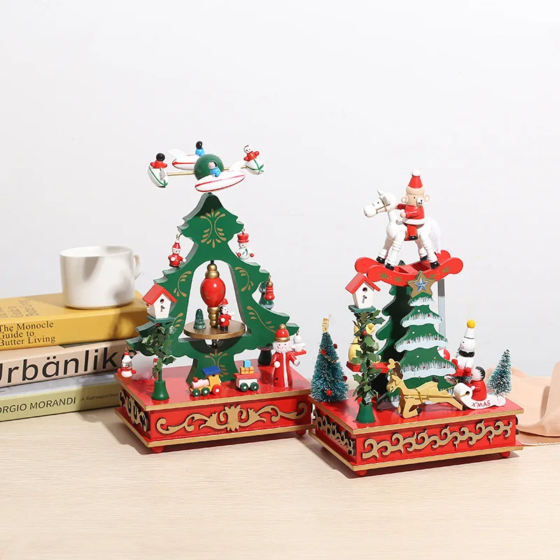 Creative Christmas Children's Gift Wooden Octave Box Decorative Tree Music Box Rocking Horse Home Living Room Desktop Decoration