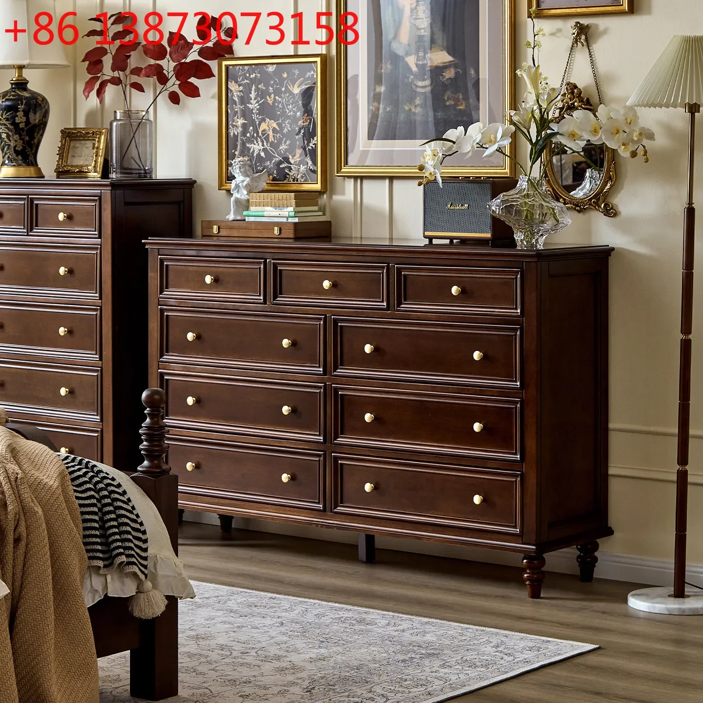 

Hua Dani American all-solid wood retro living room 5679 bucket cabinet method