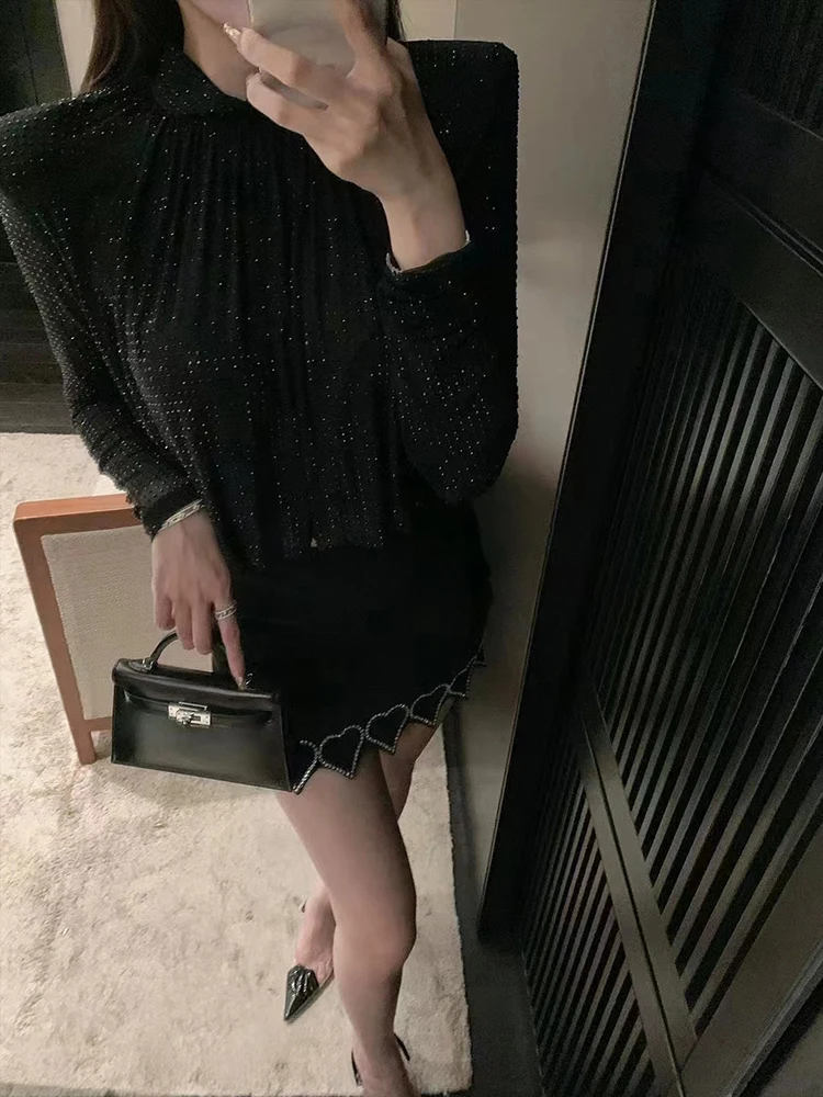 VGH Solid Sexy Patchwork Diamonds Bodycon Skirts For Women High Waist Temperament Slimming Short Skirt Female Fashion Style New