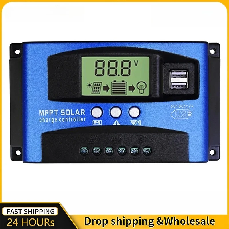 

New MPPT Solar Charge Controller 40A 60A 100A with Load/Dual USB /LCD 12V 24V Auto Solar Panel Charger Regulator