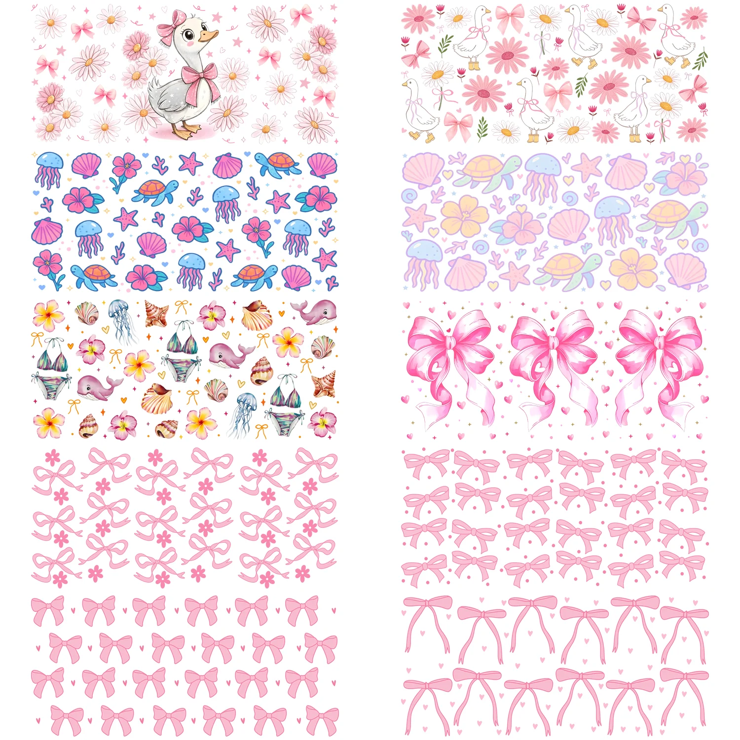Colorful Bow Pattern Series UV DTF Transfer Stickers For 16oz Coffee Glass Bottle Can Cup Wraps Cartoon Bowknot Image Cup Wraps