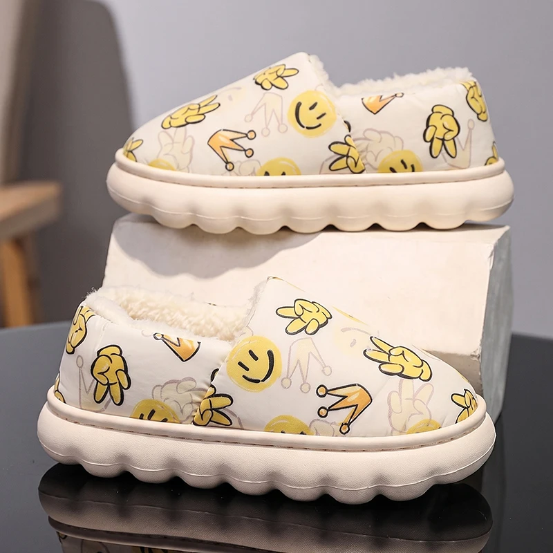 Boy Fuzzy Slippers Children Winter Fully Wrapped Heel Warm Plush Lined Cloud Thick Sole Non Slip Indoor Home Kids Cotton Shoes