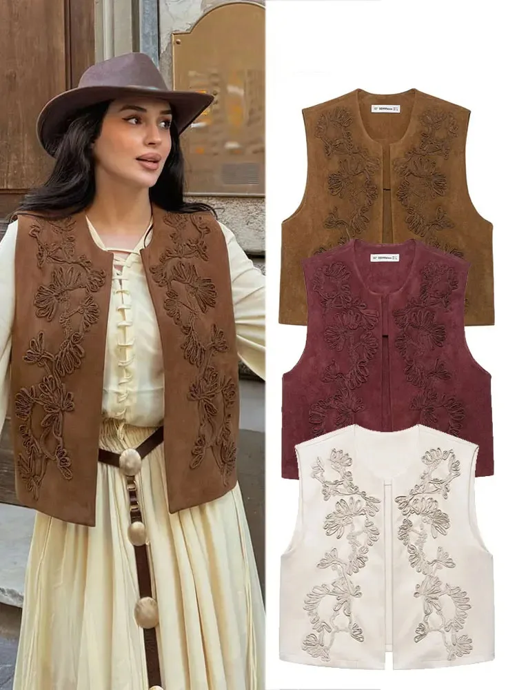 

HH летний женский элегантный однотонный жилет с вышивкой, женский жилет в стиле ретро с круглым воротником без рукавов, повседневный уличный стиль, тонкий короткий топ