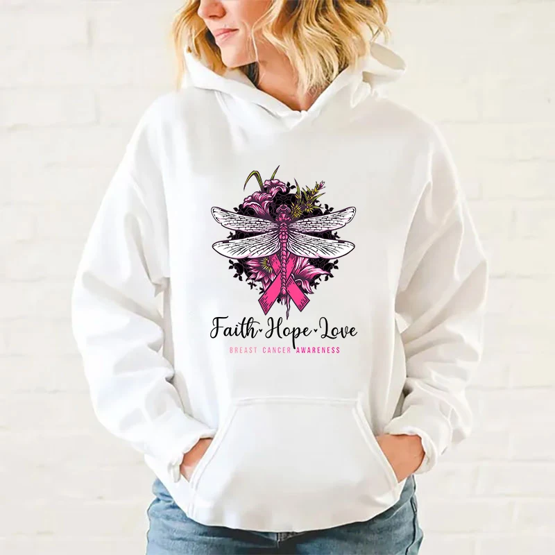 

New Fashion Men Women Hoodies Dragonfly Faith Hope Love Breast Cancer Awareness Printed Sweatshirt Autumn And Winter Casual tops